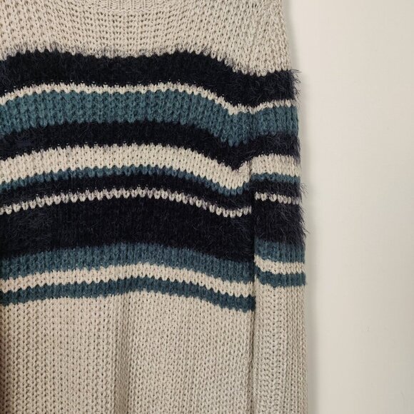 Susina Women's Maxi Knit Dress Long Sleeve Color Block Cream Blue Size XL Cotton - Picture 2 of 10